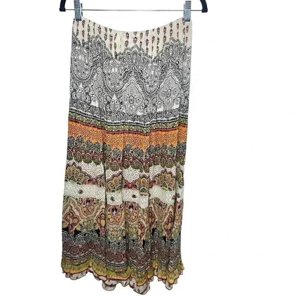 Forbidden Los Angeles Boho Paisley Maxi Skirt Tiered Festival Cottagecore Medium - Picture 5 of 11